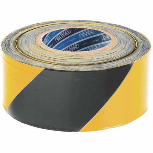 Draper Barrier Tape Roll, 500m x 75mm, Black and Yellow Image 1