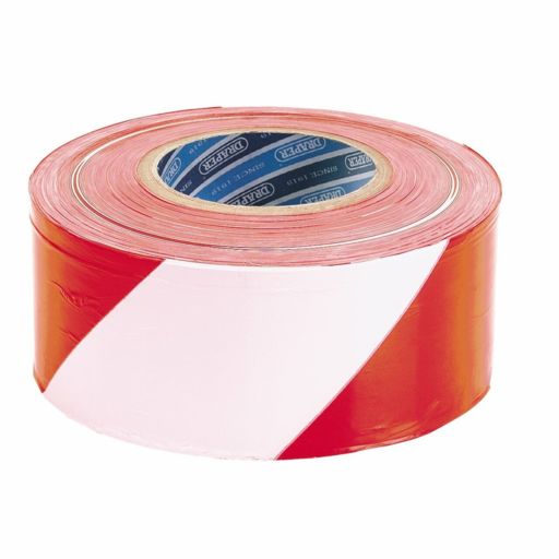 Draper Barrier Tape Roll, 75mm x 500m, Red and White Image 1