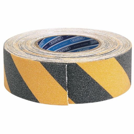 Draper Heavy Duty Safety Grip Tape Roll, 18m x 50mm, Black and Yellow Image 1