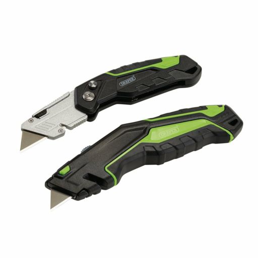 Draper Retractable & Folding Trimming Knife Set with 10 x SK2 Two Notch Blades Image 1