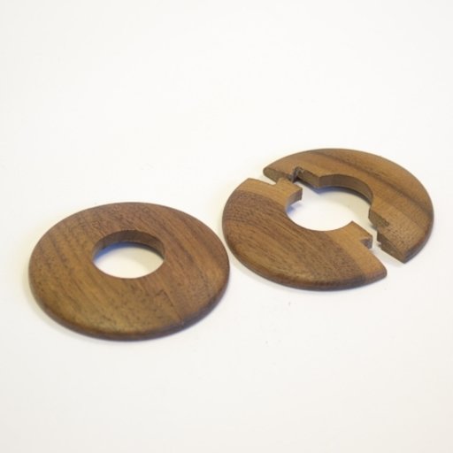 Solid Walnut Pipe Surrounds (Pipe Ferrule) Lacquered, 16 mm, Pair Image 1