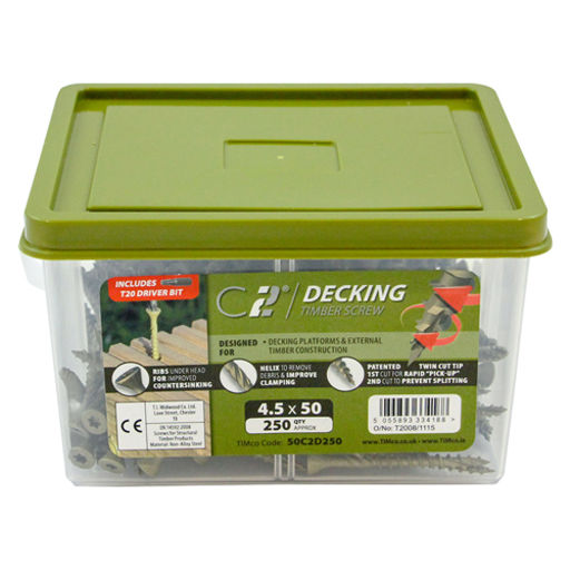 TIMco C2 Advanced Decking Timber Screws - TX - Countersunk - Exterior - Green 4.5x75mm Image 3