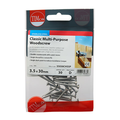 TIMco Classic Multi-Purpose Screws - PZ - Double Countersunk - Stainless Steel 4.0x25mm Image 2