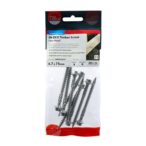 TIMco In-Dex Timber Screws - Hex - Stainless Steel 6.7x100mm Image 2