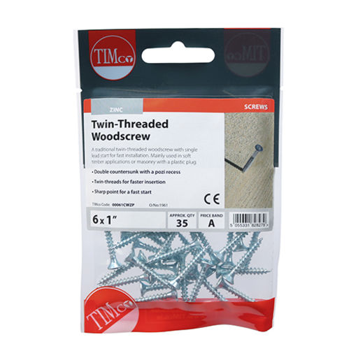 TIMco Twin-Thread Woodscrews - PZ - Double Countersunk - Zinc 3.5x16mm Image 2