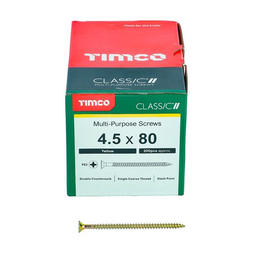 TIMco Classic Multi-Purpose Screws - PZ - Double Countersunk - Yellow 4.5x80mm