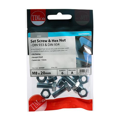 Hex Bolt & Nut, 8x20mm, 6pk