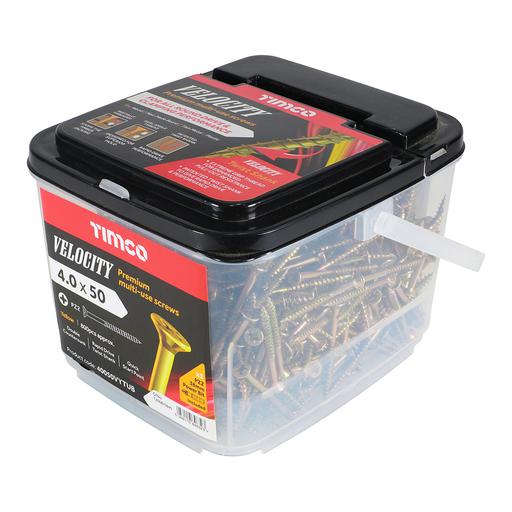 TIMCO Velocity Premium Multi-Use Screws - PZ - Double Countersunk - Yellow (4.0 x 50, Tub of 800)
