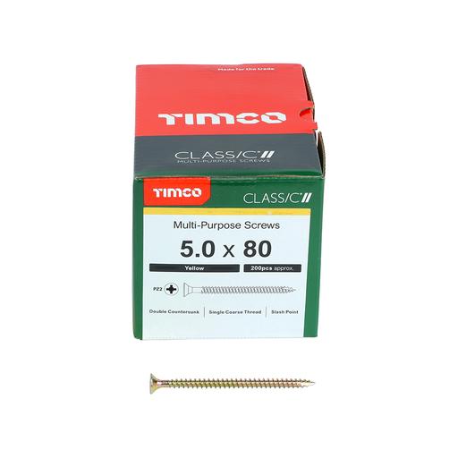 TIMco Classic Multi-Purpose Screws - PZ - Double Countersunk - Yellow 5.0x80mm