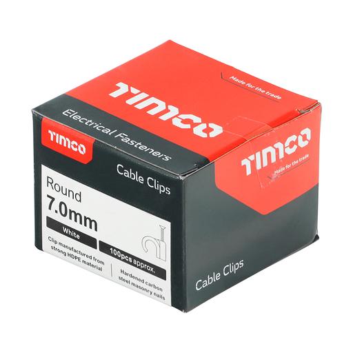 TIMCO Round Cable Clips - White (To fit 7.0mm, Box of 100)