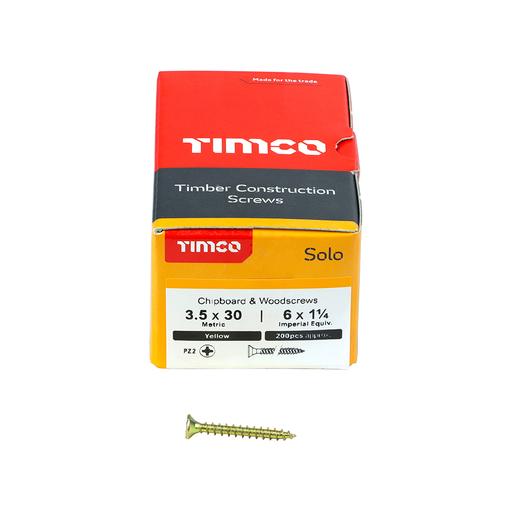TIMco Solo Woodscrews - PZ - Double Countersunk - Yellow 3.5x30mm