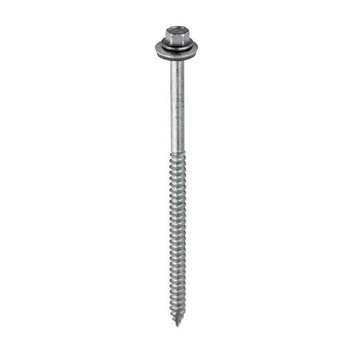 TIMCO Metal Construction Thin Sheet Metal To Timber Screws - Hex - Epdm Washer - Slash Point - Exterior - Silver Organic (6.3 x 125, Box of 100)