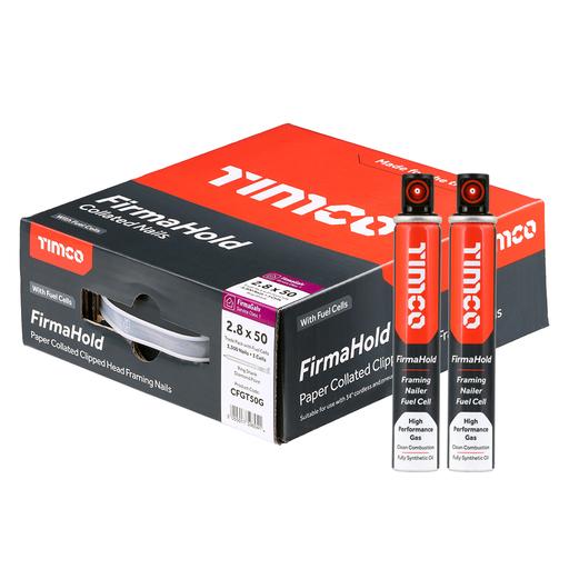TIMCO Firmahold Collated Clipped Head Nails & Fuel Cells - Trade Pack - Ring Shank - Firmagalv (2.8 x 50/3CFC, Box of 3300)