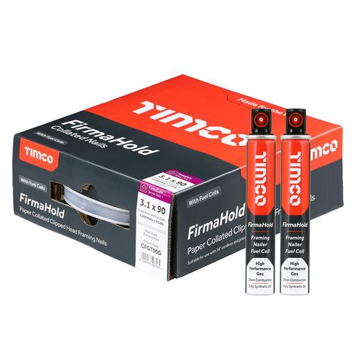 TIMCO Firmahold Collated Clipped Head Nails & Fuel Cells - Trade Pack - Plain Shank - Firmagalv (3.1 x 90/2CFC, Box of 2200)