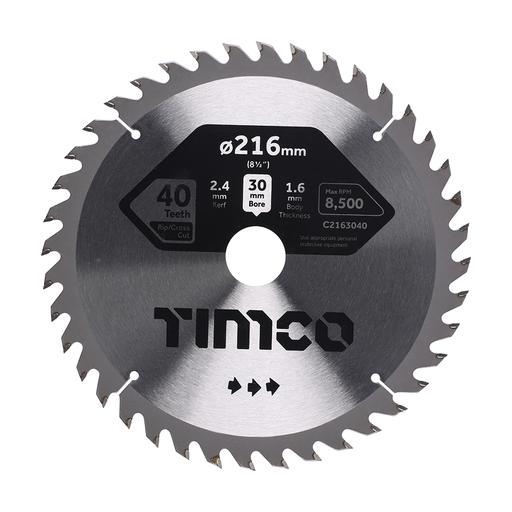 TIMCO Circular Saw Blade - Trimming/Crosscut - Medium/Fine (216 x 30 x 40T, Clamshell of 1)