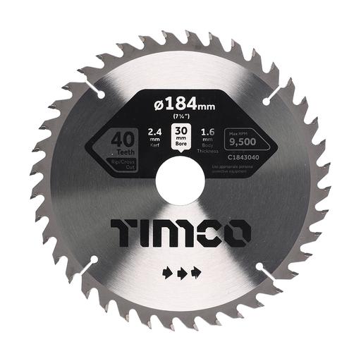 TIMCO Circular Saw Blade - Trimming/Crosscut - Medium/Fine (184 x 30 x 40T, Clamshell of 1)
