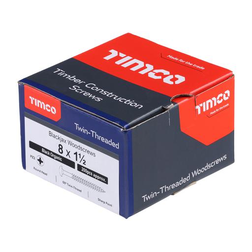 TIMCO Blackjax Woodscrews - PZ - Round - Black Organic (8 x 1 1/2, Box of 200)