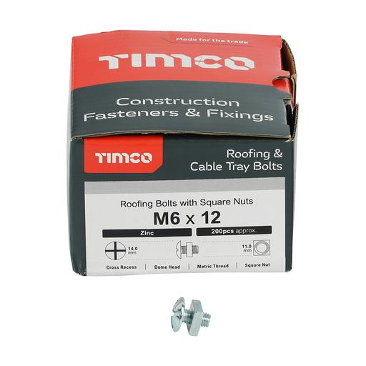 TIMCO Roofing Bolts With Square Nuts - Zinc (M6 x 12, Box of 200)
