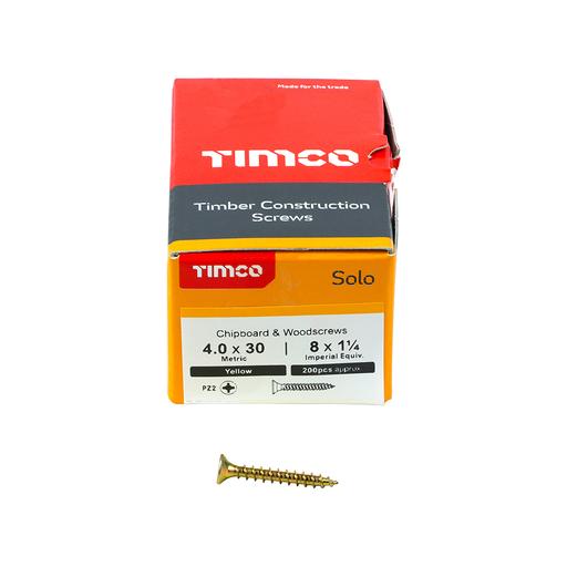 TIMco Solo Woodscrews - PZ - Double Countersunk - Yellow 4.0x30mm