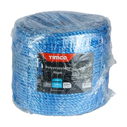 TIMCO Polypropylene Rope - Blue - Long Coil (8mm x 220m, Unit of 1)