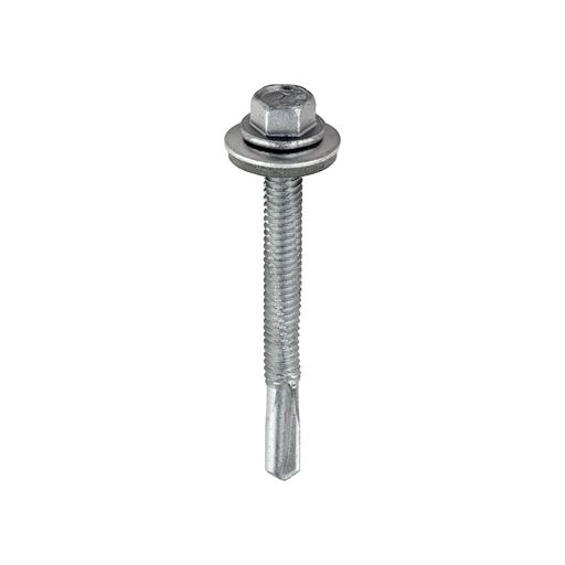 TIMCO Metal Construction Heavy Section Screws - Hex - Epdm Washer - Self-Drilling - Exterior - Silver Organic (5.5 x 55, Box of 100)