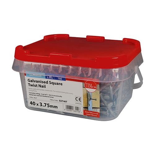TIMCO Square Twist Nails - Galvanised (40 x 3.75, TIMtub of 2.5)