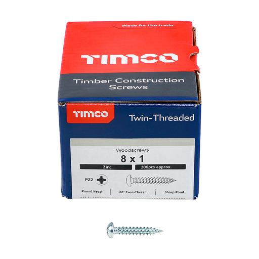TIMco Twin-Thread Woodscrews - PZ - Double Countersunk - Zinc 4.0x25mm