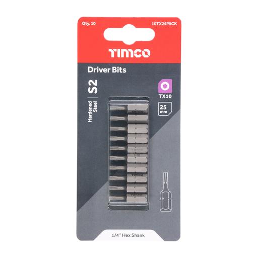 TIMCO S2 Driver Bits - TX (TX10 x 25, Blister Pack of 10)