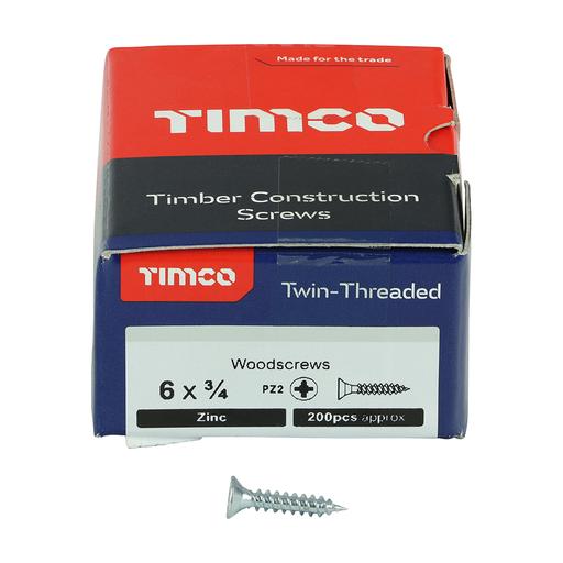 TIMco Twin-Thread Woodscrews - PZ - Double Countersunk - Zinc 3.5x20mm