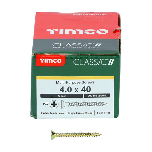 TIMco Classic Multi-Purpose Screws - PZ - Double Countersunk - Yellow 4.0x40mm