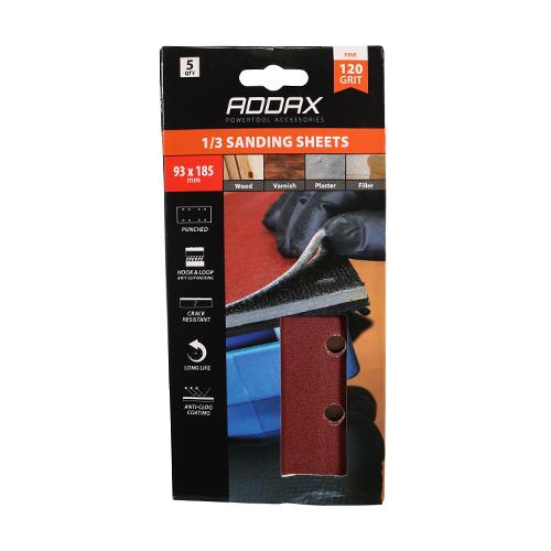 TIMCO 1/3 Sanding Sheets - 120 Grit - Red - Punched (93 x 185mm, Pack of 5)