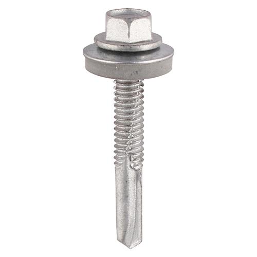 TIMCO Metal Construction Heavy Section Screws - Hex - Epdm Washer - Self-Drilling - Exterior - Silver Organic (5.5 x 38, Box of 100)