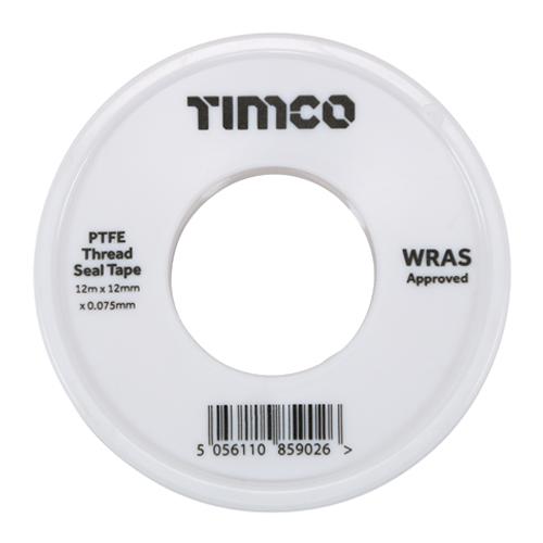 TIMCO Ptfe Thread Seal Tape (12m x 12mm, Roll Pack of 10)