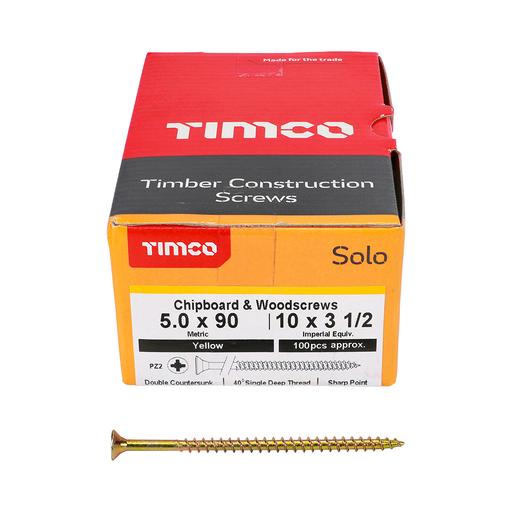 TIMco Solo Woodscrews - PZ - Double Countersunk - Yellow 5.0x90mm