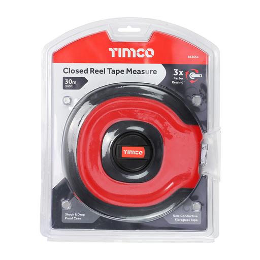 TIMCO Closed Reel Tape Measure (30m x 13mm, Blister Pack of 1)
