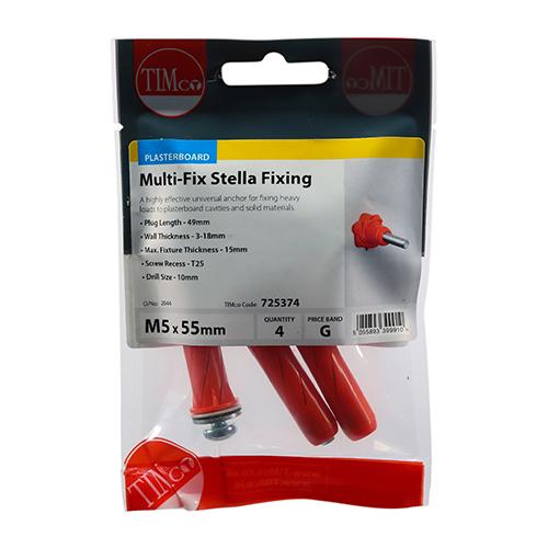 TIMCO Stella Fixings - TX - Pan - Red (M5 x 55, TIMpac of 4)