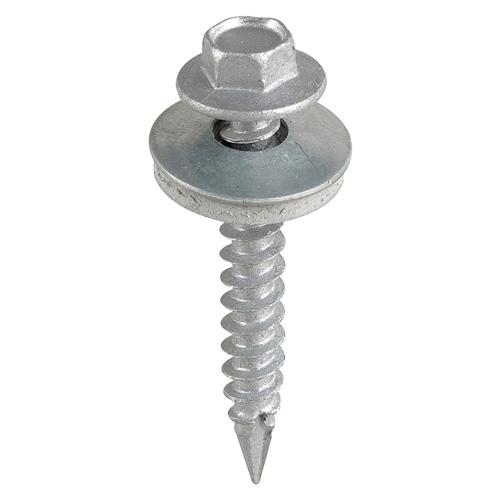 TIMCO Metal Construction Thin Sheet Metal To Timber Screws - Hex - Epdm Washer - Slash Point - Exterior - Silver Organic (6.3 x 32, TIMbag of 120)
