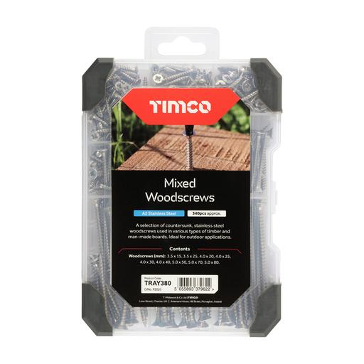 TIMCO Mixed Tray - Woodscrews – A2 Stainless Steel (340pcs, Tray of 340)