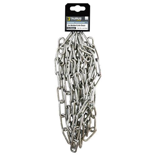 TIMCO Welded Link Chain - Hot Dipped Galvanised (4 x 32 x 8mm (3m), Clip of 1)