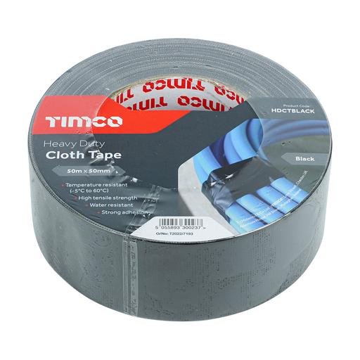 TIMCO Heavy Duty Cloth Tape - Black (50m x 50mm, Roll of 1)