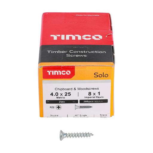 TIMco Solo Woodscrews - PZ - Double Countersunk - Zinc 4.0x25mm