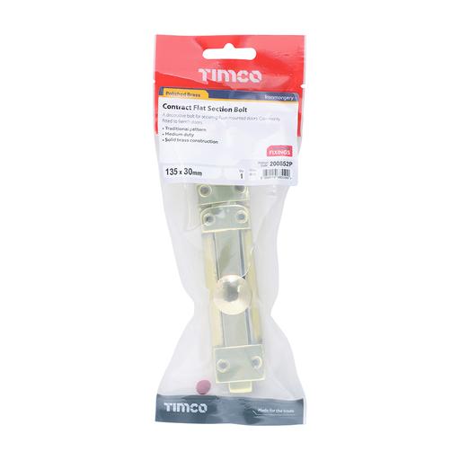 TIMCO Contract Flat Section Bolt - Polished Brass (135 x 30mm, TIMpac of 1)