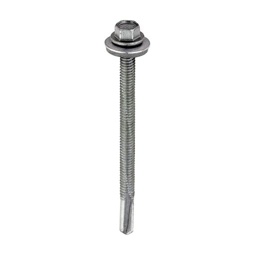 TIMCO Metal Construction Heavy Section Screws - Hex - Epdm Washer - Self-Drilling - Exterior - Silver Organic (5.5 x 80, Box of 100)
