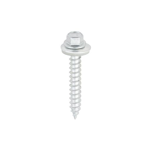 TIMCO Metal Construction Thin Sheet Metal To Timber Screws - Hex - Epdm Washer - Slash Point - Exterior - Silver Organic (6.3 x 45, TIMbag of 90)