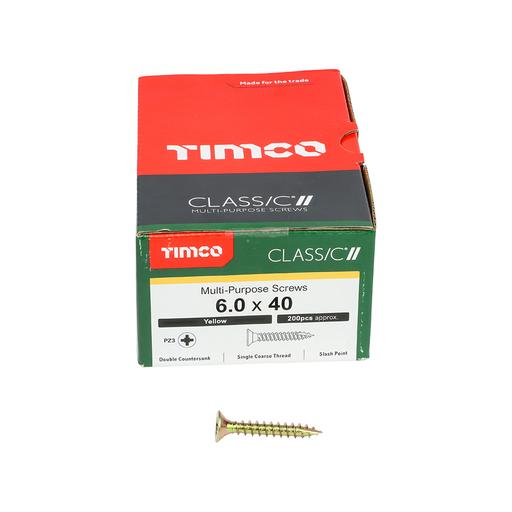 TIMco Classic Multi-Purpose Screws - PZ - Double Countersunk - Yellow 6.0x40mm