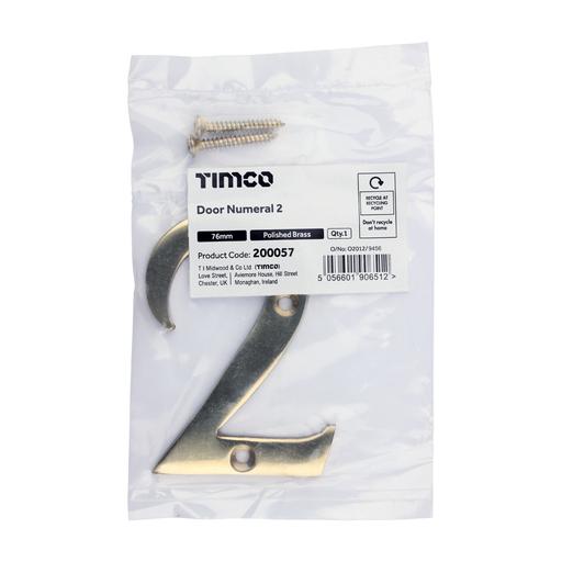 TIMCO Door Numeral 2 - Polished Brass (76mm, Bag of 1)