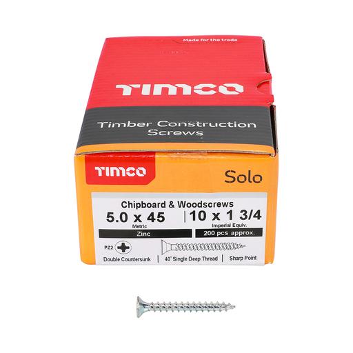 TIMco Solo Woodscrews - PZ - Double Countersunk - Zinc 5.0x45mm