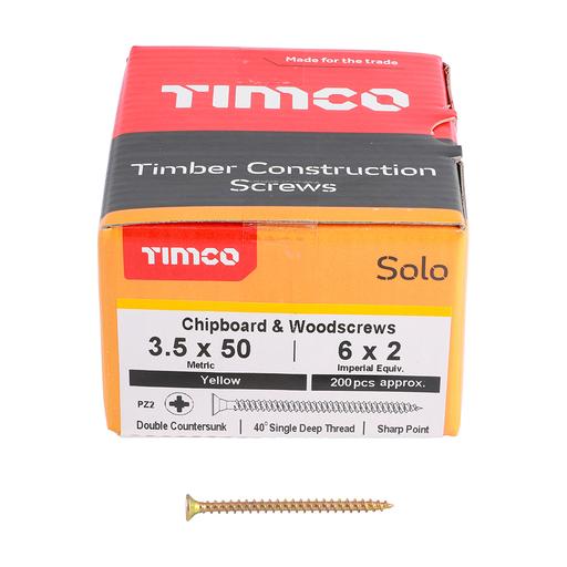 TIMco Solo Woodscrews - PZ - Double Countersunk - Yellow 3.5x50mm