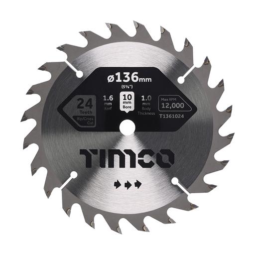 TIMCO Handheld Cordless Circular Saw Blade (136 x 10 x 24T, Clamshell of 1)