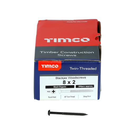 TIMCO Blackjax Woodscrews - PZ - Round - Black Organic (8 x 2, Box of 200)